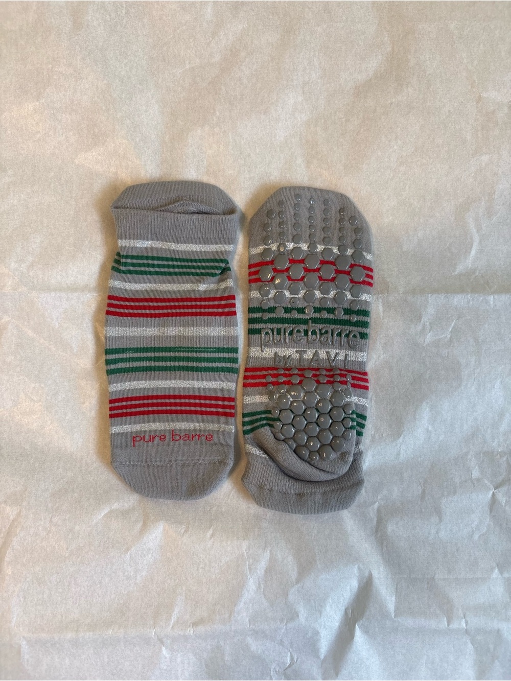 pure barre women Gray Striped Grip Socks size M